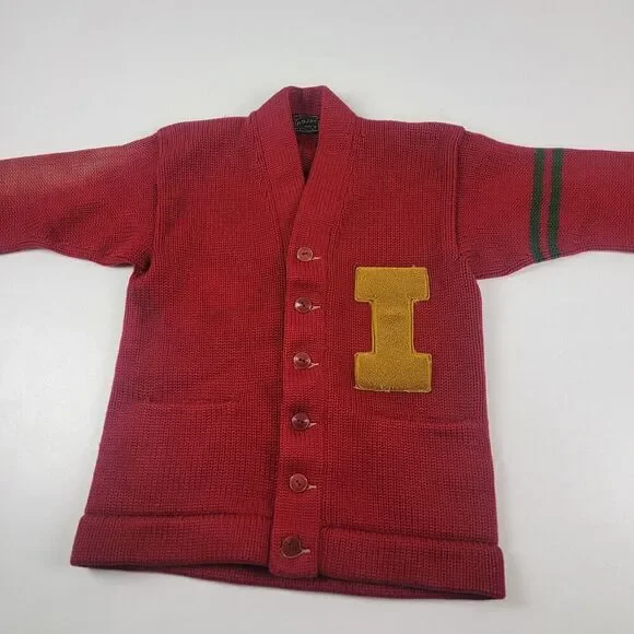 Vintage 50s 60s Wool Trojan Red Cardigan Sweater Made In Bay City, Michigan Sz M